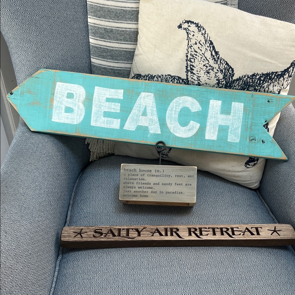 3 Wooden Signs for Beach Coastal Nautical Decor